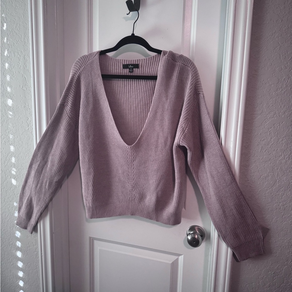 Lulus Pink V-Neck Sweater with Knit Fabric
